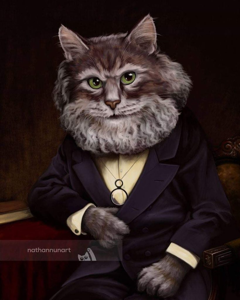 Digital painting of Karl Manx - a cat character of Karl Marx